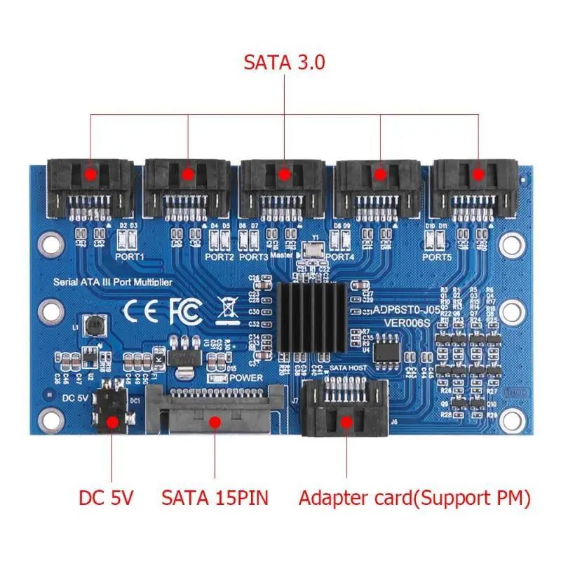 

Адаптер Sata PCI-E, 6 портов, 6 Гбит/с, 1-5 портов