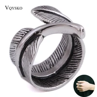 new punk wide feather leaf ring for man 316l stainless steel silver color jewelry anillo party male gifts accessories wholesale
