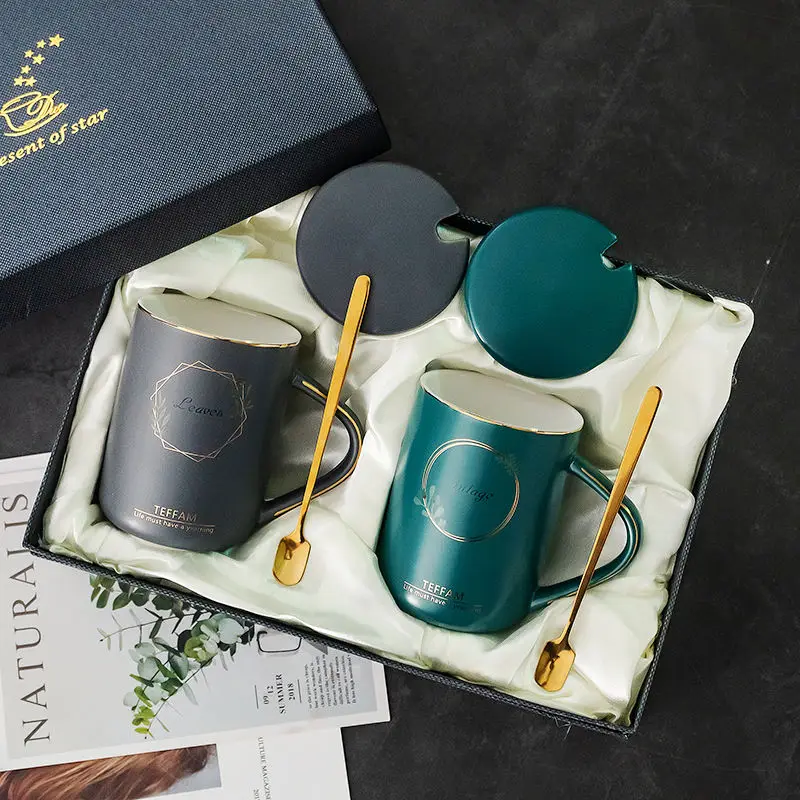 Кружка в скандинавском стиле с крышкой и ложкой пара чашек керамическая чашка