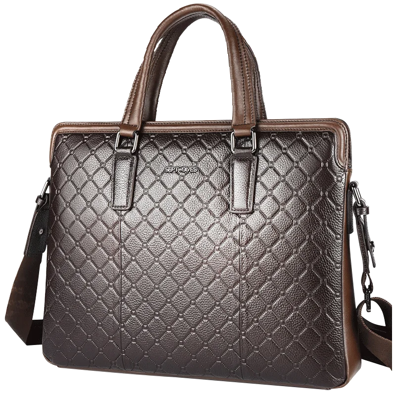 Men's Bag Business Cowhide Shoulder Bag Messenger Bag Men's Bag Rhombus Portable Briefcase shoulder bag  bag