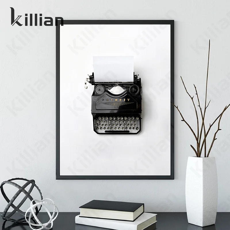 

Vintage Black and White Typewriter Camera Photography Picture Poster Canvas Print Modern Home Decoration Painting Room Decor Art