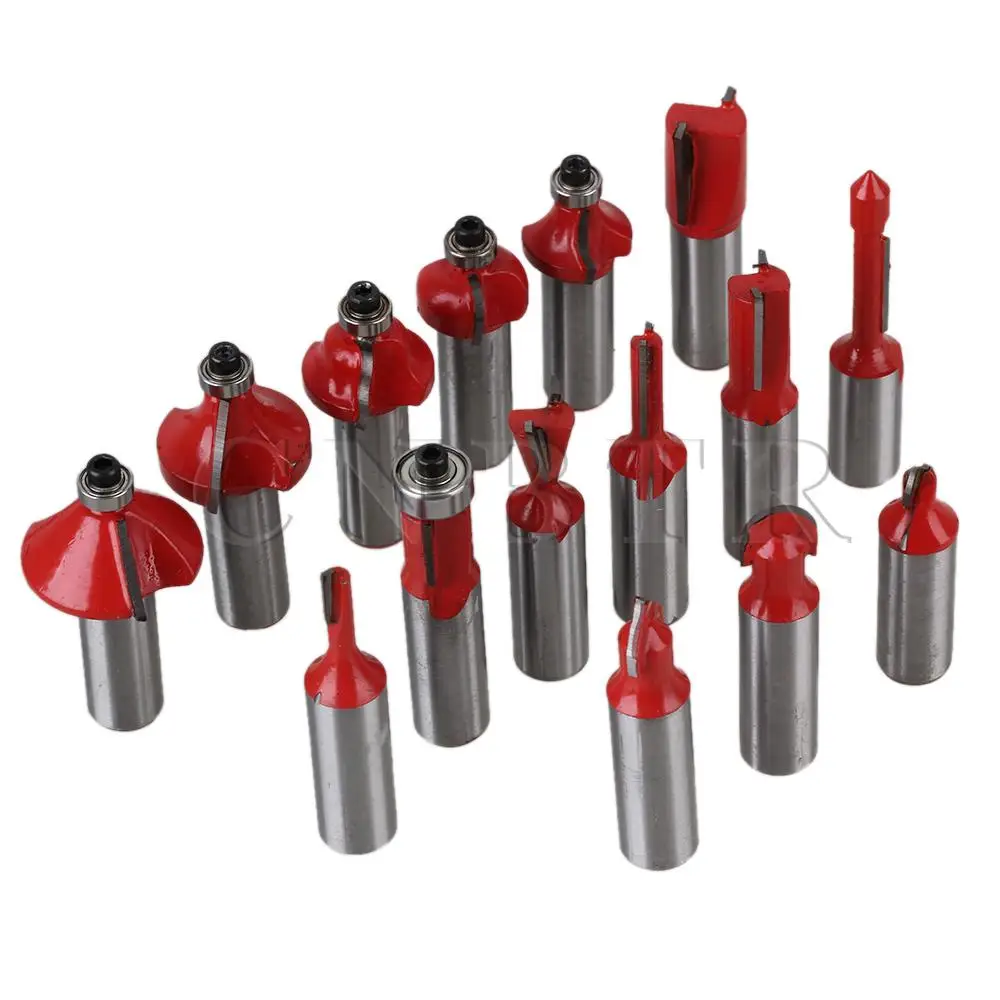 

CNBTR 15 x Tungsten Carbide Tipped Router Bit DIY Tool Kit With 1/2" Metric Shank Red