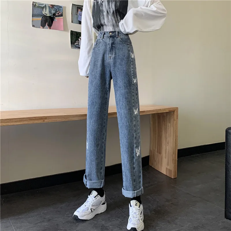 

DD0331 New straight leg pants loose wide leg pants high waist slimming all-match pants jeans women
