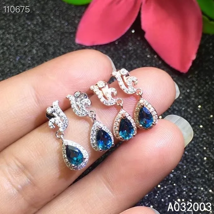 

KJJEAXCMY Fine Jewelry 925 sterling silver inlaid natural blue topaz female earrings Ear studs classic support detection