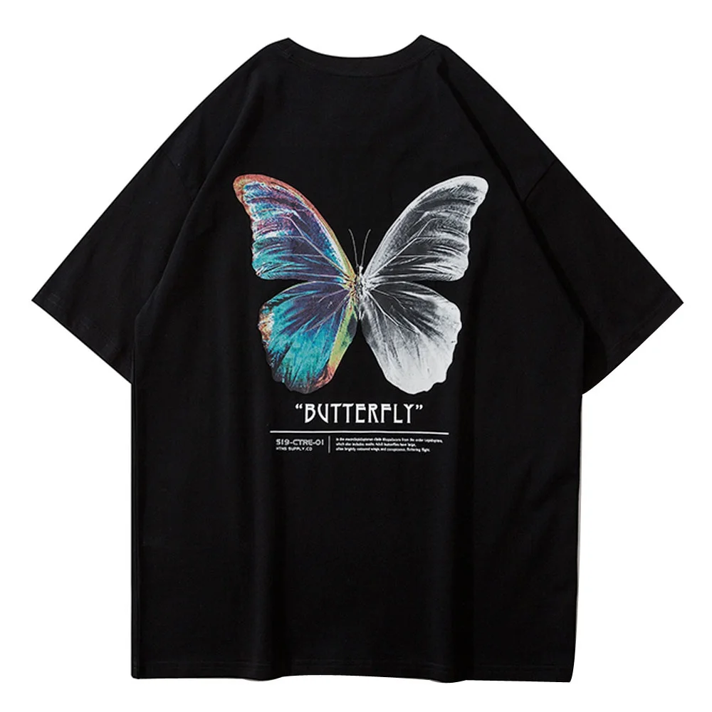 

Butterfly Print Short Sleeve Casual LooseT-shirts Men Women Couples Clothing Japanese Streetwear Harajuku Hip Hop AnimeT-Shirt