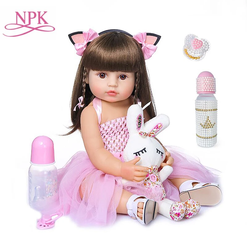 

55cm Real Size Original Npk Bebe Doll Reborn Toddler Girl Pink Princess Bath Toy Very Soft Full Body Silicone Girl Doll Surprice