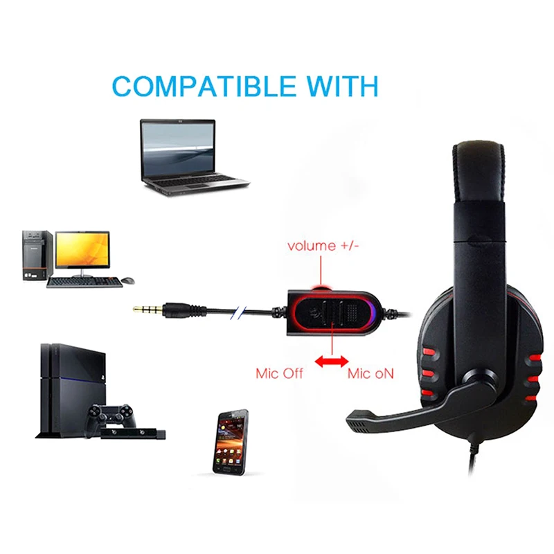

Wired Gaming Headphones Stereo Head-mounted Headset with Mic PC Computer Office Headphones DJA88