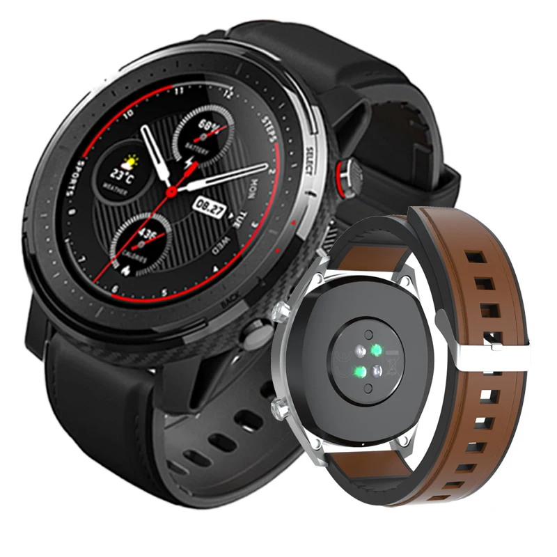 

Leather silicone watchband for huami amazfit Stratos 3 GTR 47mm strap 22mm sport bracelet for huawei GT 2 46mm honor watch magic