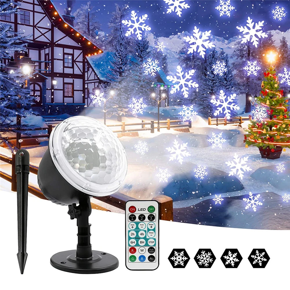 

Outdoor Moving LED Snowflake Laser Lights Christmas White Snowstorm Landscape Light Holiday Xmas Party Snowfall Projector Lamp