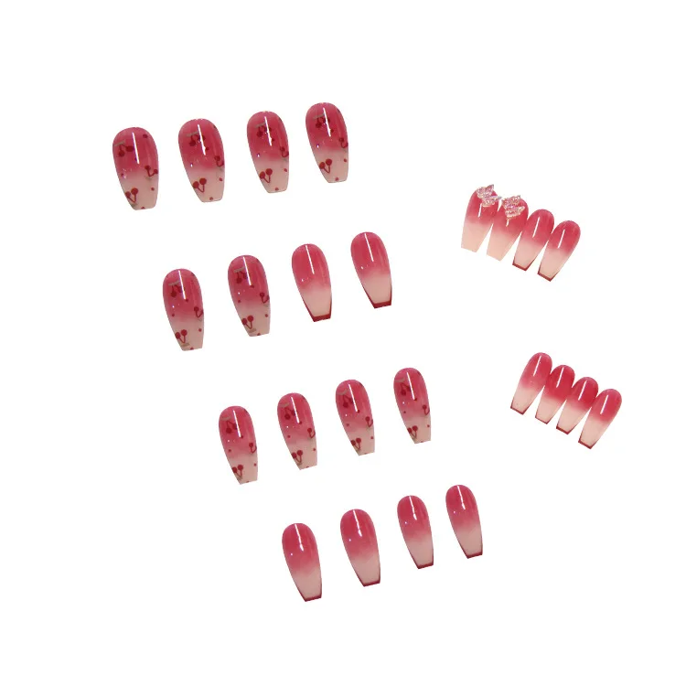 24 шт. накладные гроб ногти Пресс с резиновыми полосками продается вишня бабочка