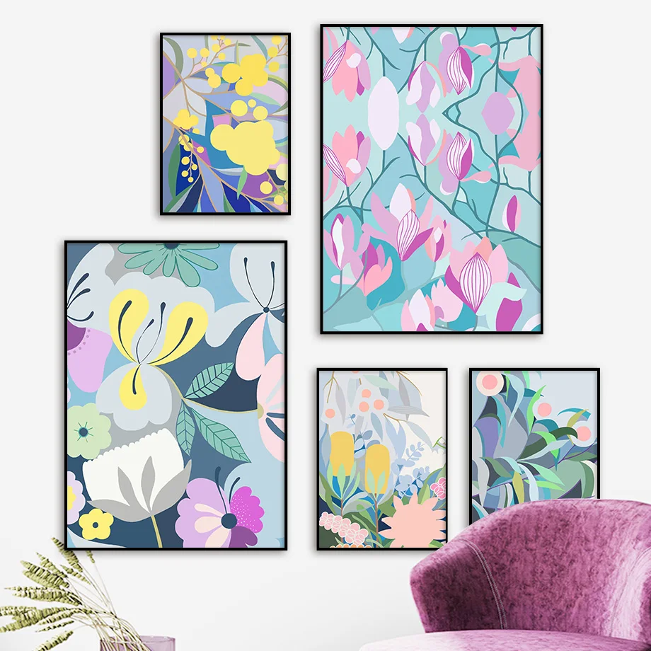 

Modern Sunflower Lotus Abstract Plants Flowers Nordic Poster Wall Art Canvas Painting Wall Pictures For Living Room Unframed