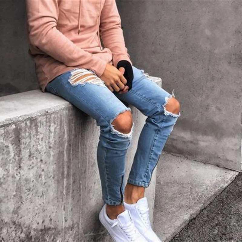 2019 байкерские потертые Стрейчевые джинсовые брюки-карандаш новые винтажные