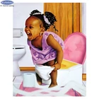 5D алмазная живопись сделай сам, африканская маленькая девочка на унитазе, алмазная вышивка, Алмазная мозаика, вышивка крестиком, украшение для ванной комнаты, искусство