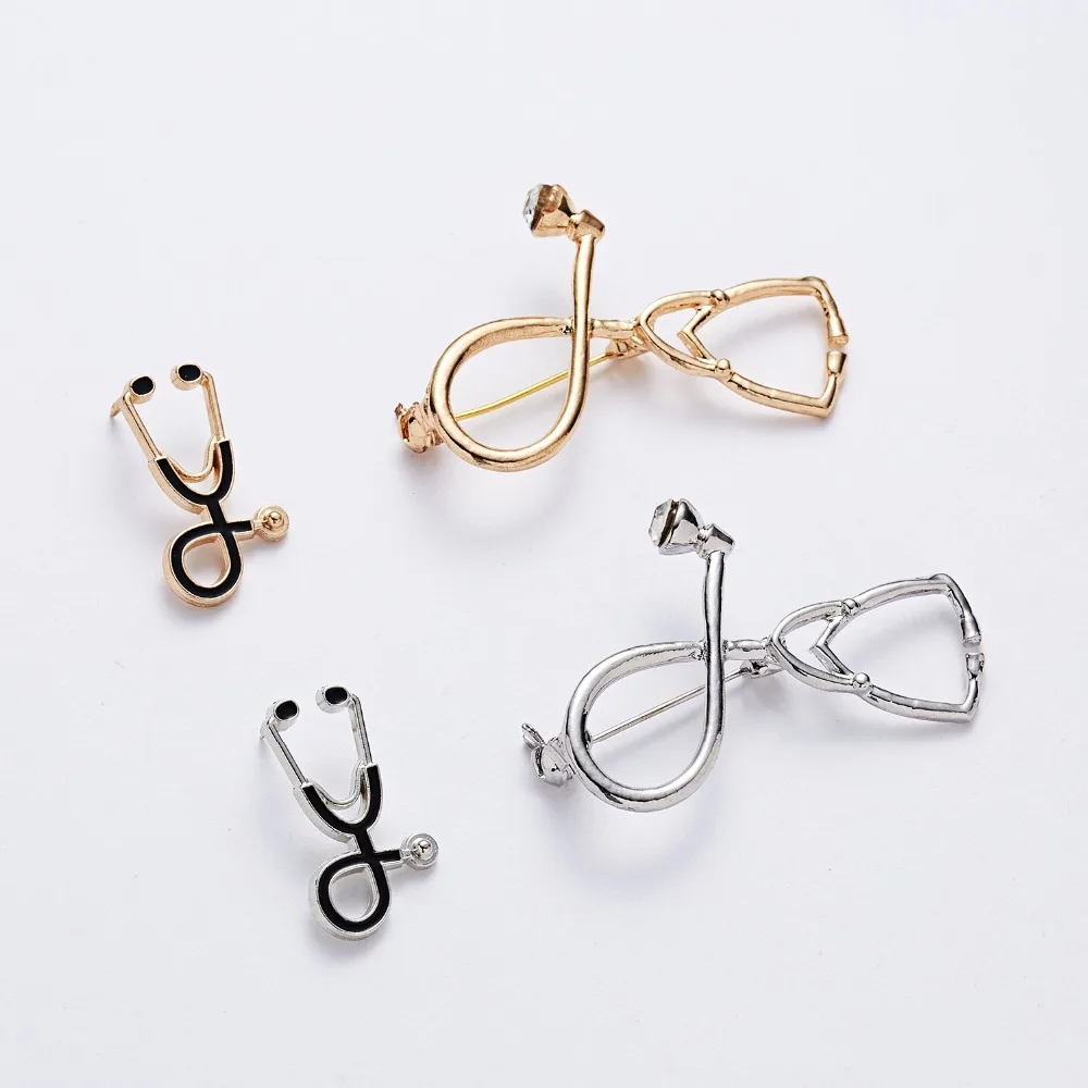 

Doctors Nurses Gold Sliver Mini Stethoscope Brooches Pins Jackets Coat Lapel Pin Bag Button Collar Badges Gifts Medical Jewelry