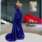 Новое поступление, синие атласные вечерние платья 2021, Индивидуальные женские платья для выпускного вечера, свадебное вечернее платье