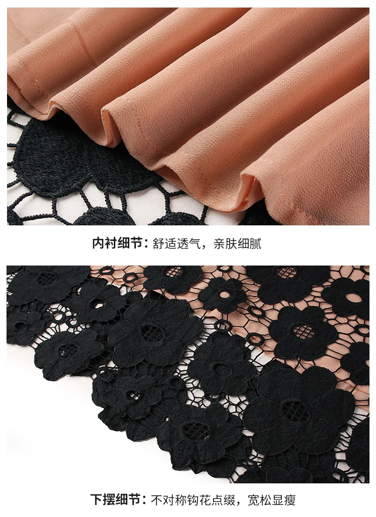 

2020 Autumn ladies elegant dress plus size female crochet floral embroidery loose midi dress black party dress beach occasion 4X