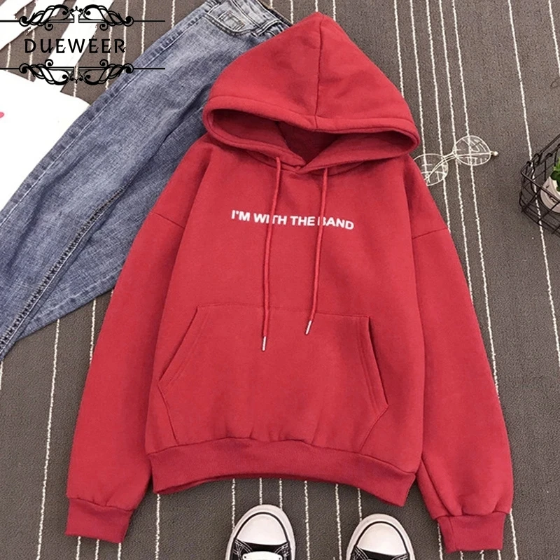 

DUEWEER Hoodies Sweatshirts Women Pullovers Thicker Letter Printed Leisure Korean Style All-Match Woman Hoodie