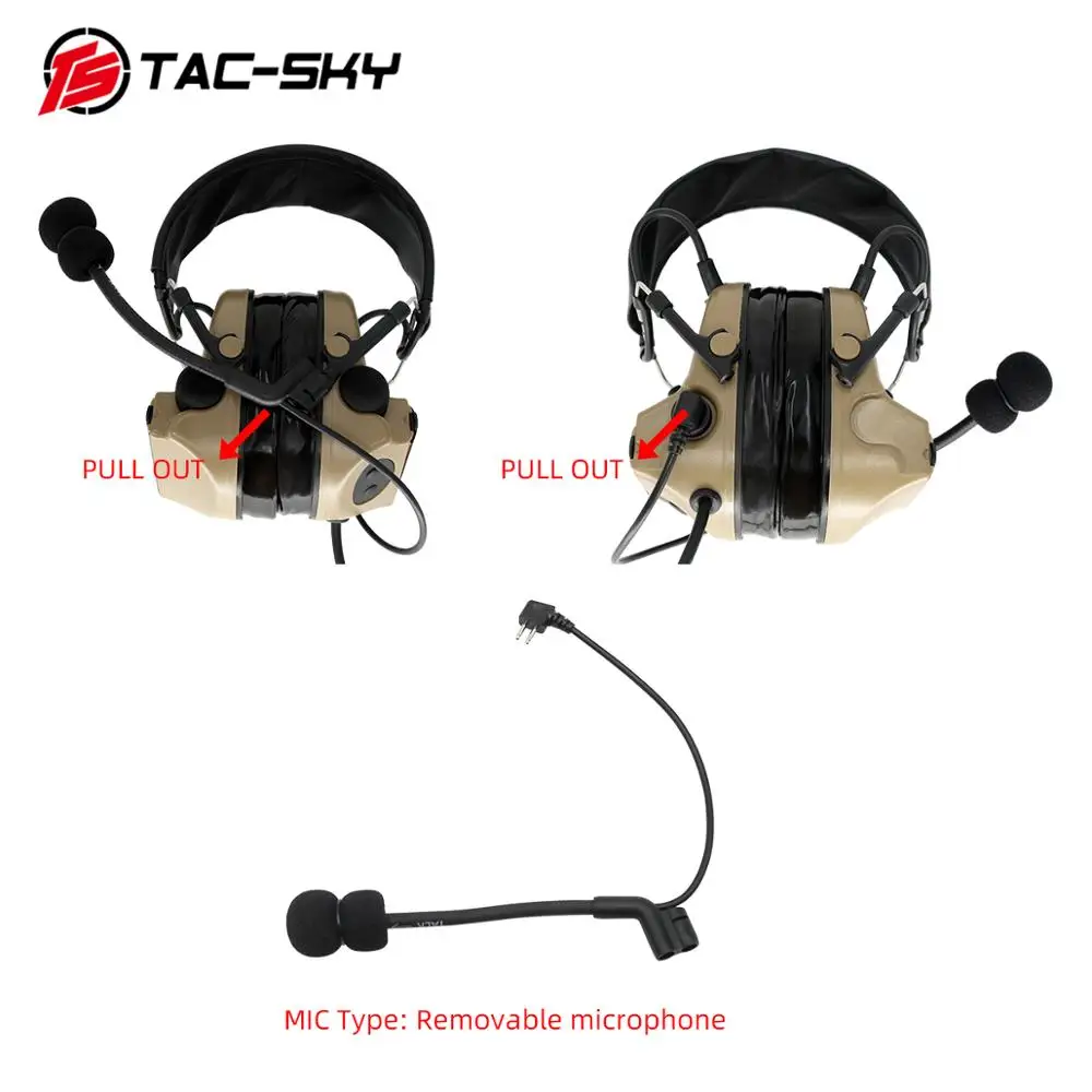 TAC-SKY COMTAC II silicone earmuffs hearing noise reduction pickup military tactical headset DE+ U94 Kenwood plug PTT