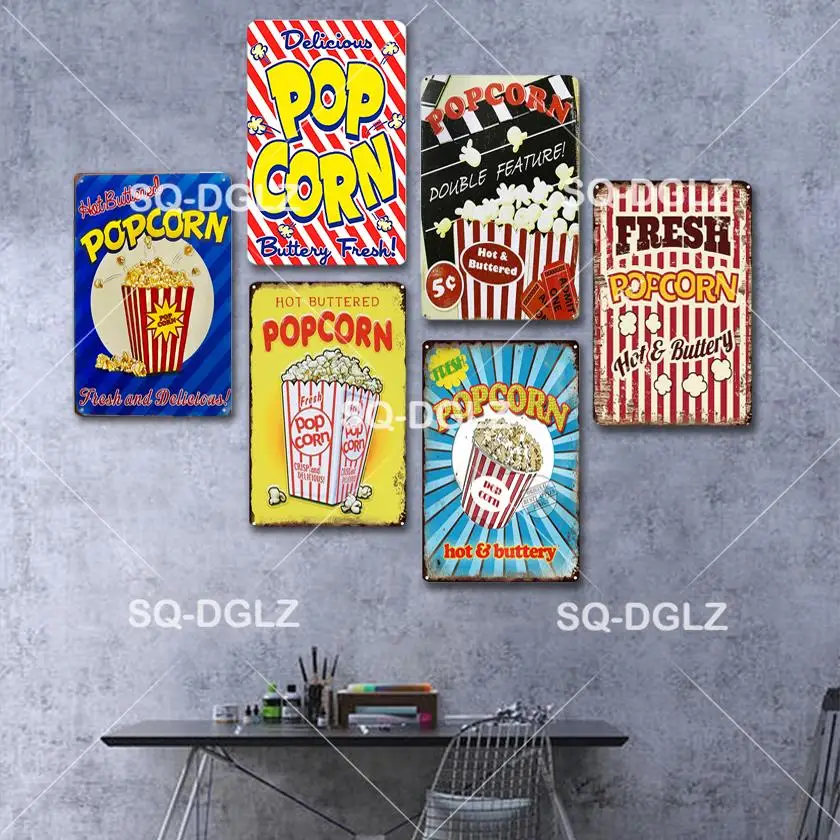 POP CORN Жестяная Табличка с надписью металлическая вывеска винтажное украшение для