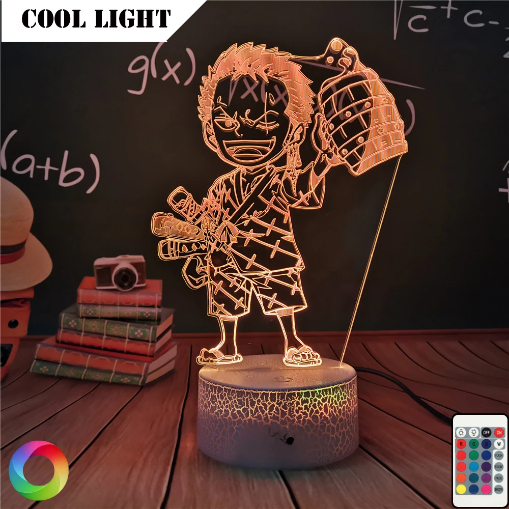 

Cool Anime ONE PIECE Led Night Light Roronoa Zoro Figure Nightlight for Kids Child Bedroom Decoration Usb Table 3d Lamp Gift