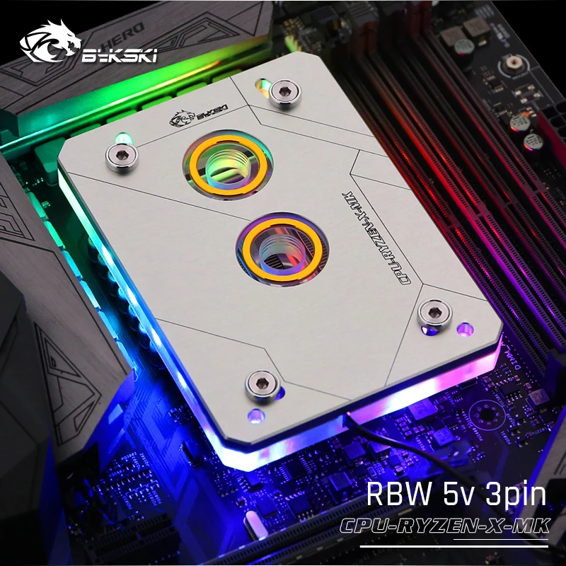 Silver-RBW(5v 3pin) Bykski cpu-RYZEN-X-MK RyzenAM3/AM3+/AM4 cpu водяные блоки, RBW система освещения, микроводный блок водяного охлаждения - Цвет лезвия: Silver-RBW(5v 3pin)