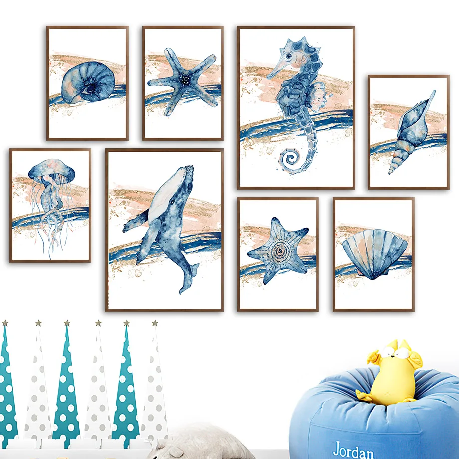 Морская звезда морская лошадь КИТ Медуза Ракушки жизнь плакат и печать холст