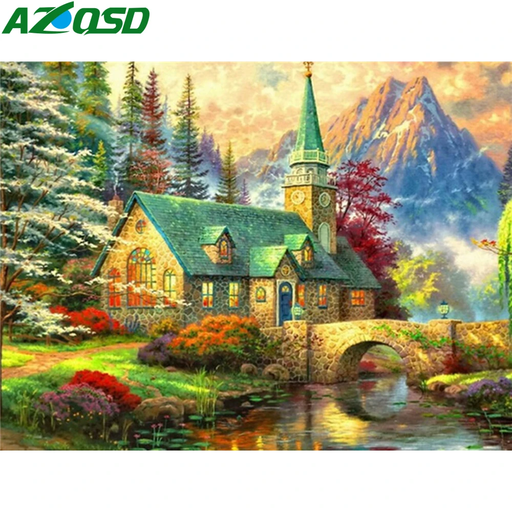 

AZQSD 5D алмазная картина деревня Бриллиантовая мозаика Пейзаж Вышивка крестом полный комплект квадратная дрель рукоделие DIY украшение для до...