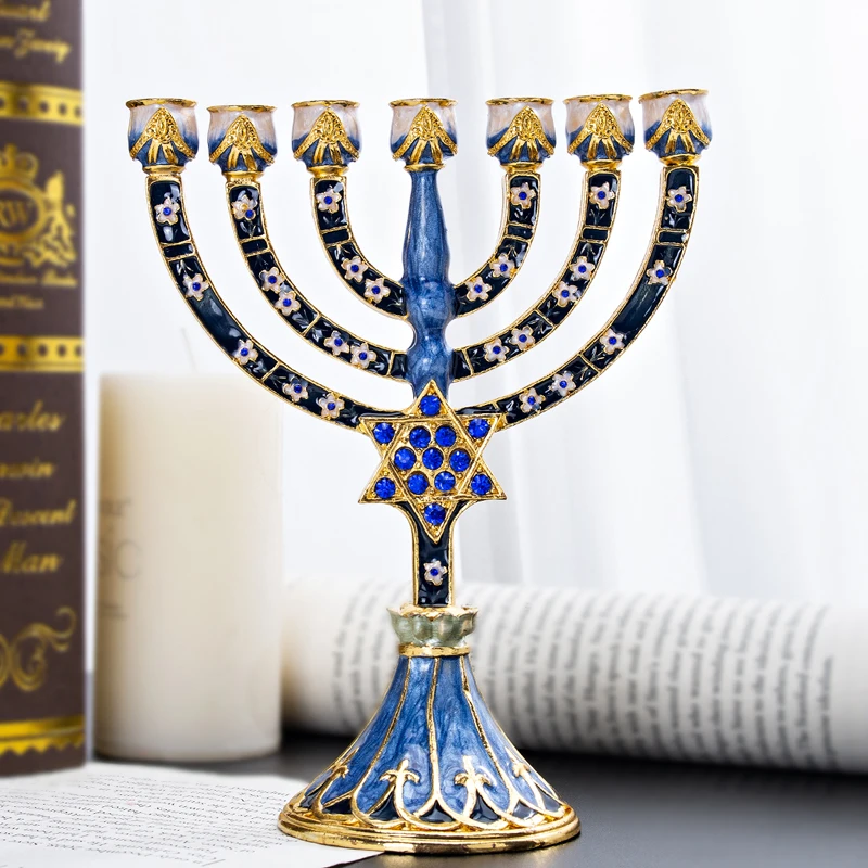 

H&D 7 Branch Magen David Menorah Candle Holder Rhinestones Bejeweled Jewish Israel Jerusalem Temple Menorah Jerusalem Gift