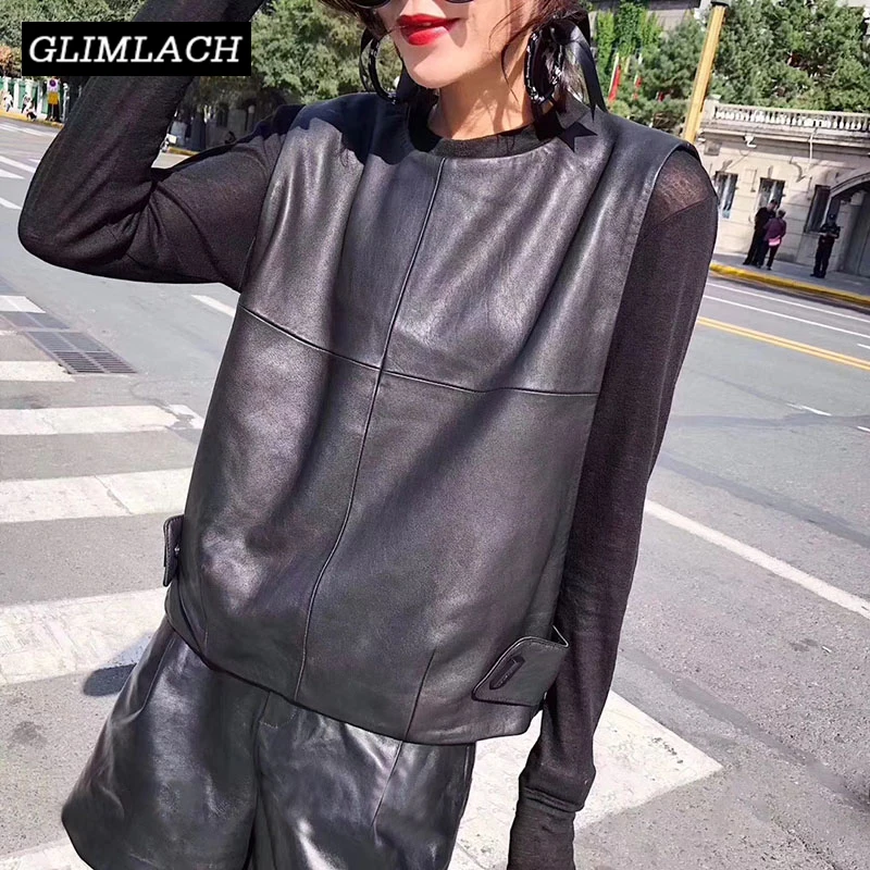 Фото Women Genuine Leather Waistcoat Sheepskin Loose Fit Pullover Sleeveless Jacket Lady Autumn Short Vest Streetwear Tops Женская одежда Women Genuine Leather Waistcoat Sheepskin Loose Fit Pullover Sleeveless Jacket Lady Autumn Short Vest Streetwear Tops Женская одежда