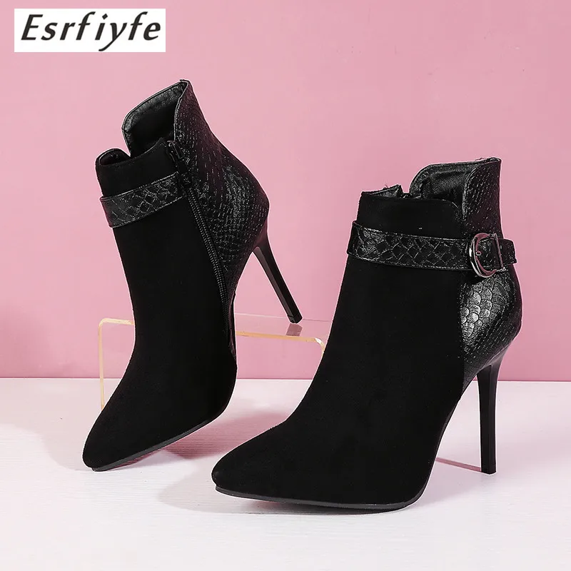 

ESRFIYFE Women Ankle Boots Thin High Heels Snake Print Short Boots 2020 New Autumn Winter Pointed Toe Stiletto Shoes Large Size