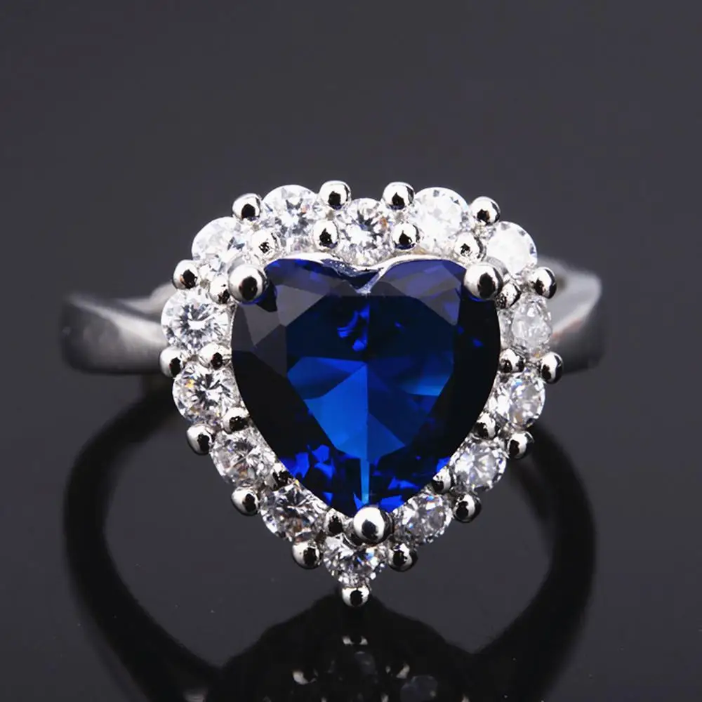 Роскошные сердца драгоценные камни сапфиры бриллиантовые кольца для женщин с