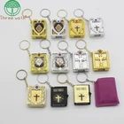 10Pcs New Muslim Keychain Resin Islamic Mini Ark Quran Book Real Paper Can Read Pendant Key Ring Key Chain Religious Jewelry