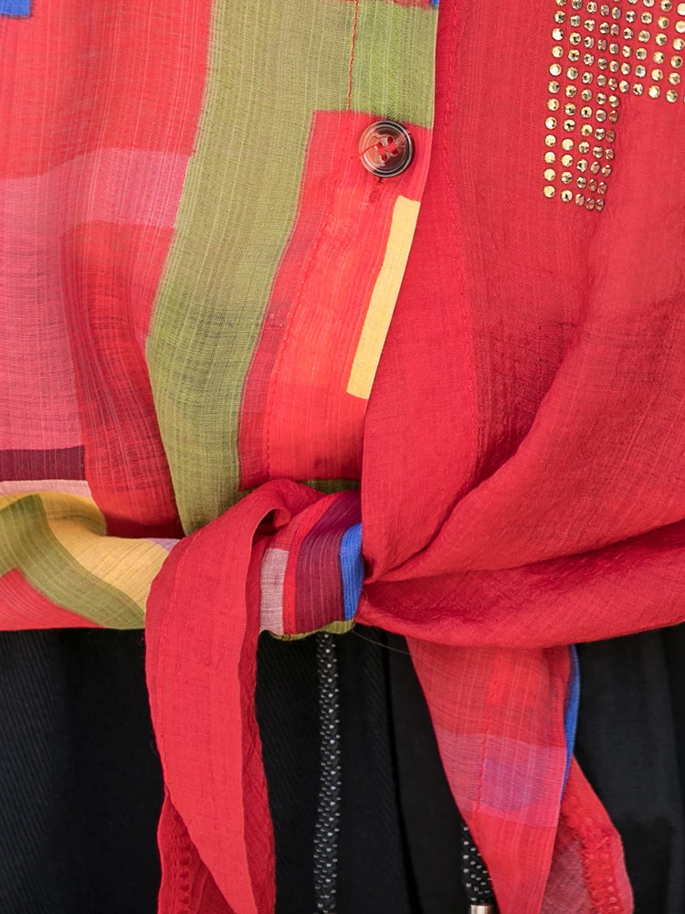 

QING MO Summer Diamonds Women Blouse 2021 Fashion Geometric Print Female Blouse Irregular Women Casual Shirts Loose QYF290A