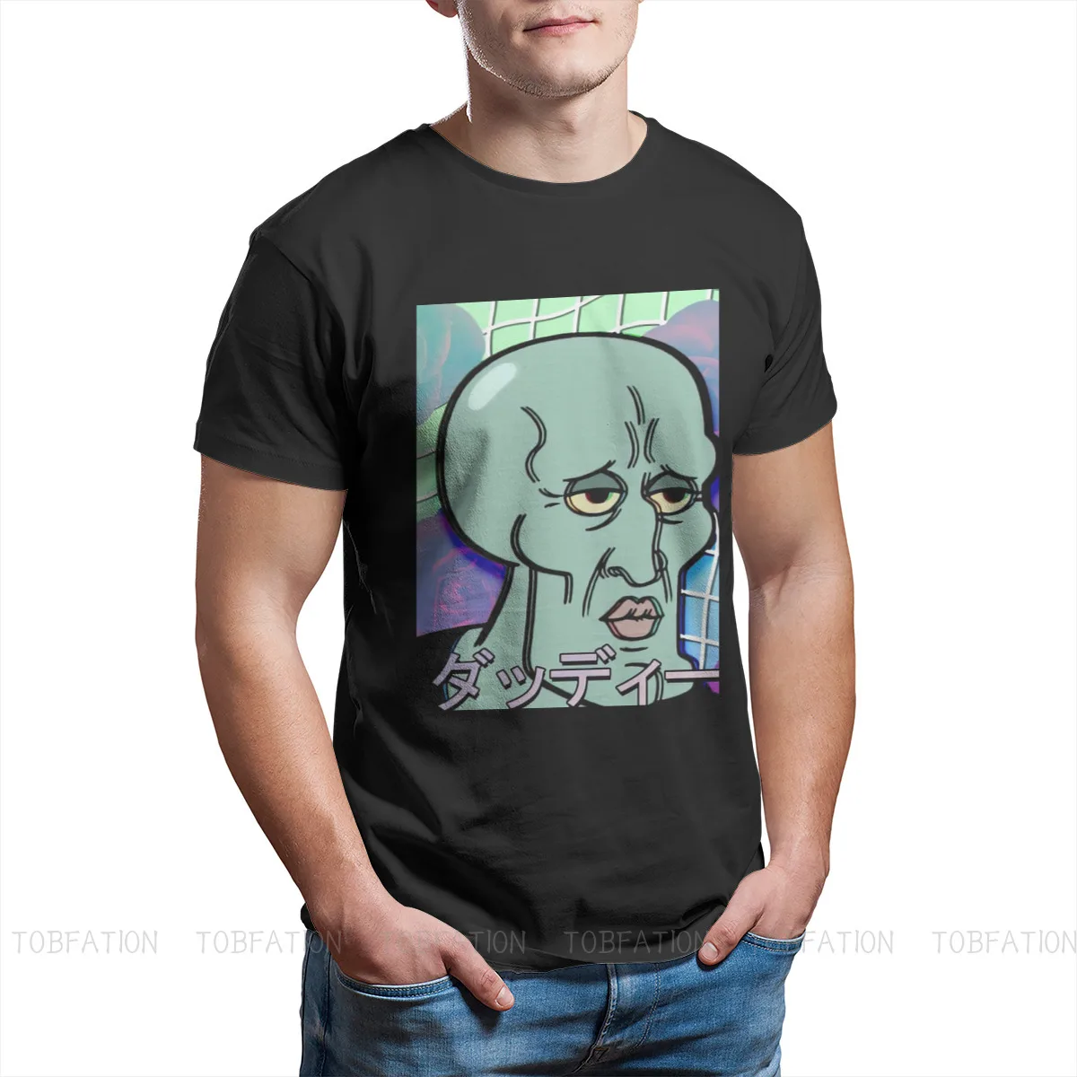 

Handsome Squidward Men TShirt Vaporwave Aesthetic Visual Art Style Internet Meme Retro Crewneck Short Sleeve T Shirt Gift Idea