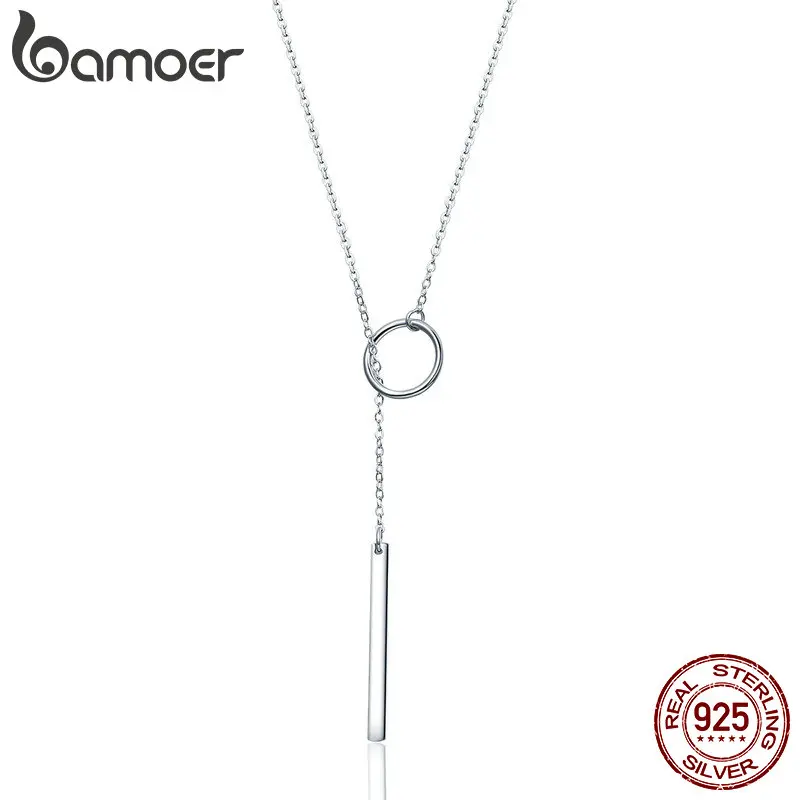 BAMOER, натуральная 925 пробы, серебро, Круглый Круг, линия, геометрические формы, кулон, ожерелье для женщин, ювелирные изделия из стерлингового серебра SCN304