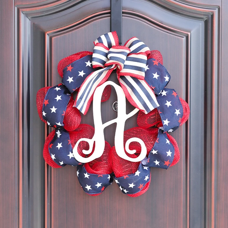 

Patriotic Wreath Front Door Ornament Garland Stars And Stripes Independence Day Hanging Memorial Indoor Outdoor Decor