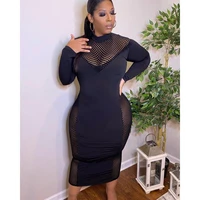 turtle neck long sleeve patchwork plus size dresses womens sheer mesh hollow see through gauze maxi dress black sexy oversize