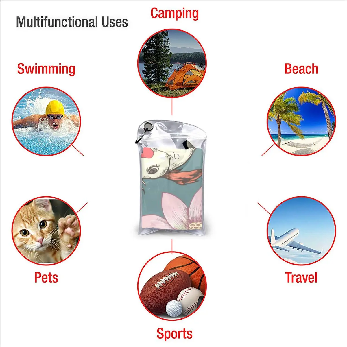 

Ultralight Compact Quick Drying Towel Koi Carps And Lotuses Microfiber Camping Hiking Hand Face Towel Outdoor Travel Kits