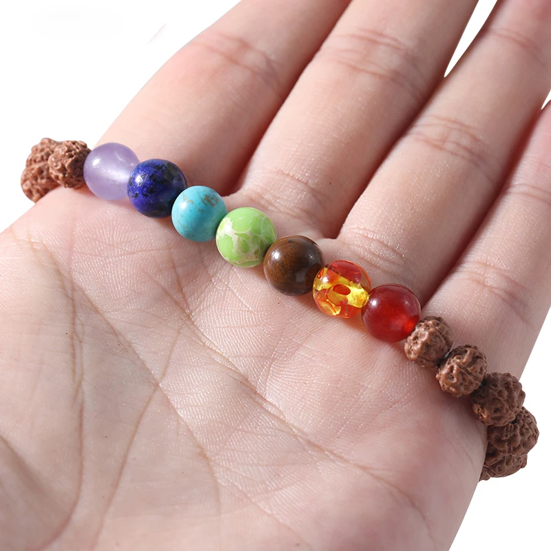 Оригинальный браслет Rudraksha &amp Seven Chakra из эластичной веревки для мужчин и женщин