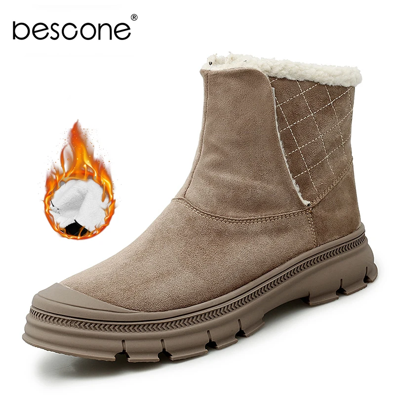 BESCONE/мужские модные ботильоны мужские уличные теплые зимние шерстяные ботинки