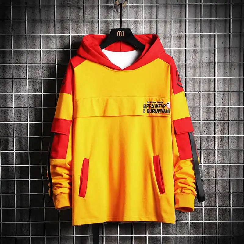 Yellow Hoodie Men SingleRoad мужские толстовки с капюшоном Осенняя мужская толстовка в стиле хип-хоп Harajuku Японская уличная одежда черная мужская Толстовка - Color: Yellow Hoodie Men