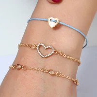 3pcs bracelet sets for women hollow heart string chain lover gifts cute fashion jewelry handmade bangle adjustable bracelets