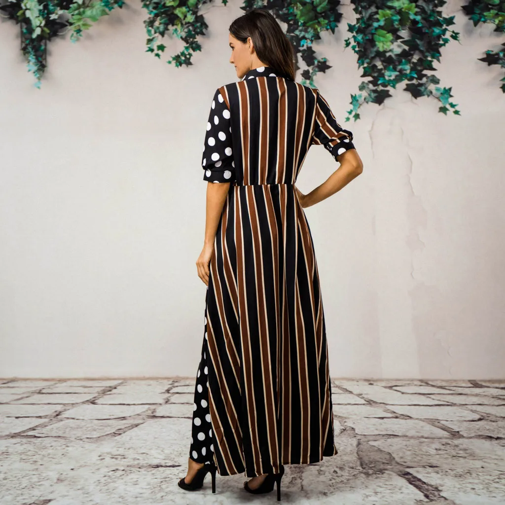 Женское длинное платье в горошек CHAMSGEND повседневное шифоновое Бохо с коротким