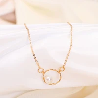 alloy pearl geometric circle pendant necklace for women simple temperament beautiful pearl necklace