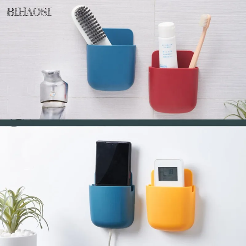 wall mounted punching free remote control storage box mobile phone remote control board shelf kitchen home office storage rack free global shipping