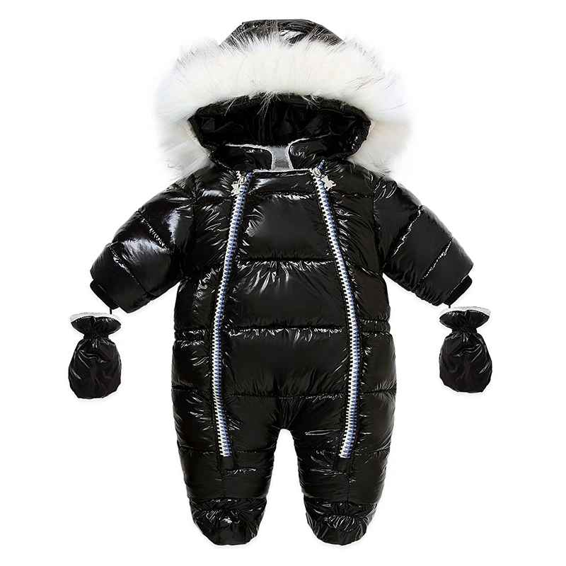 

6-24M Winter Baby Boy Girl Clothes Pu Leather Snow Wear Long Sleeve Warm Jumpsuit Romper for Kids Boy and Girls