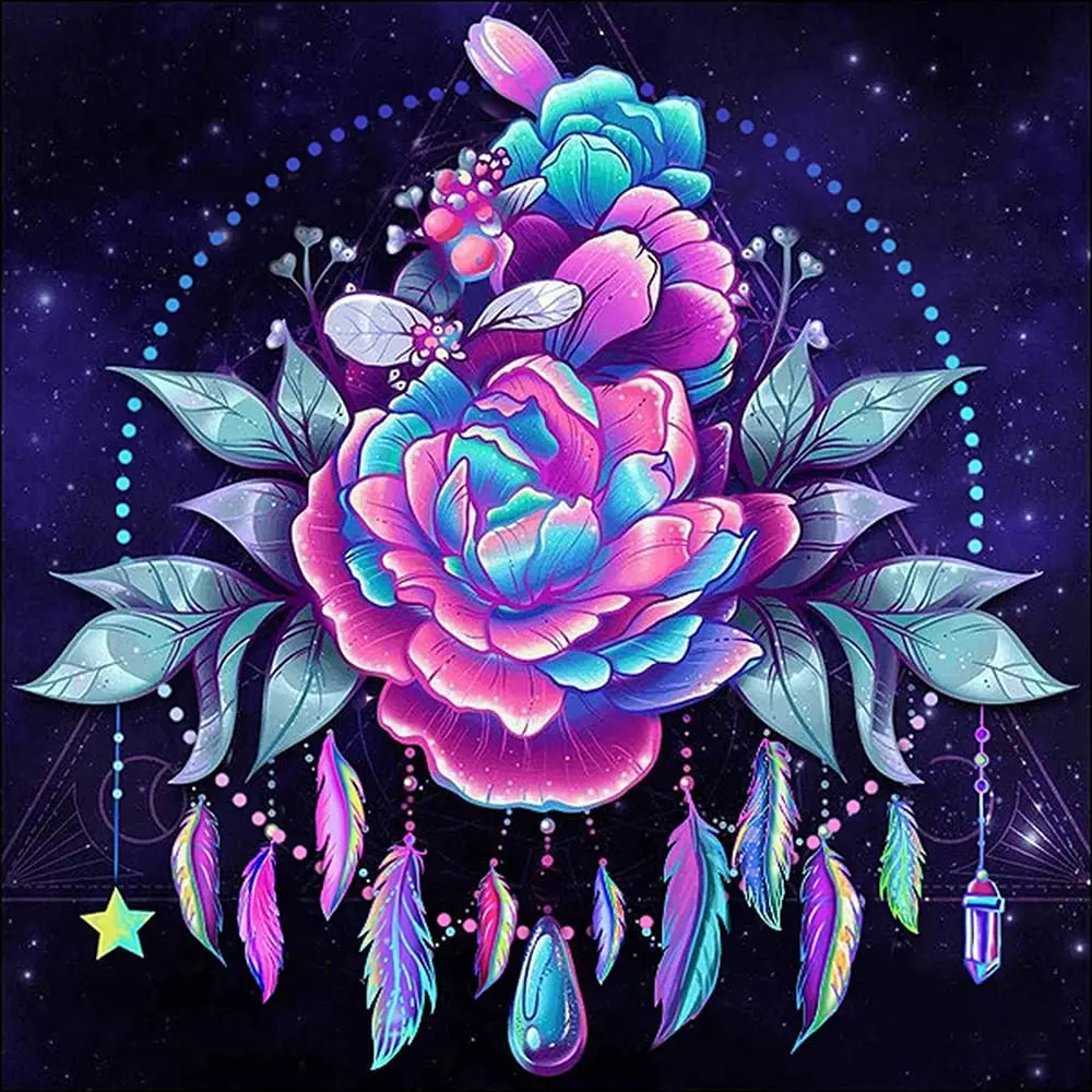

Flower Diamond Painting Kits for Adults 5D Diamond Art Kits DIY Full Drill Diamond Dots Dream Catcher Paintings 30x30cm