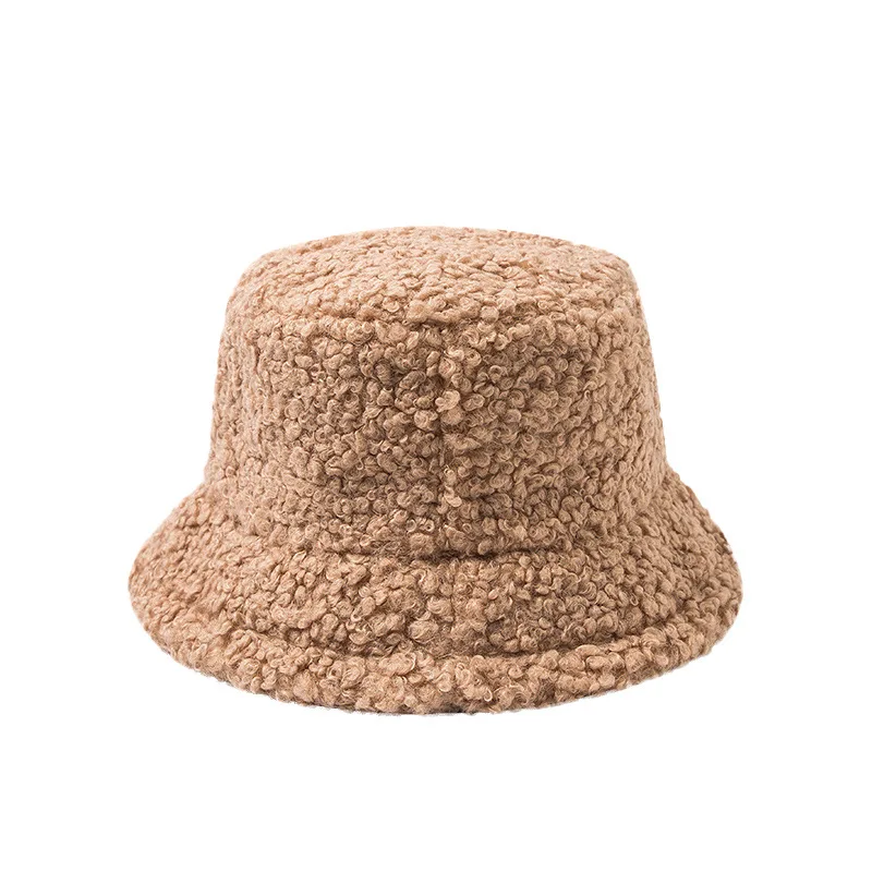 

Women Hat Solid Artificial Fur Warm Female Cap Faux Fur Winter Bucket Hat for Women Outdoor Sunscreen Sun Hat Panama Lady Cap