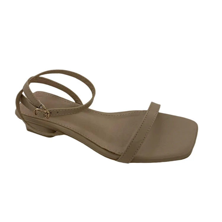 

Open Toe Comfort Shoes for Women Female Sandal Buckle Strap Block Heels All-Match 2021 Summer Med Peep Girls Beige New Chunky Sq