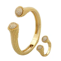 luxury fashion classic copper zircon sunflower shape bracelet ring jewelry set european dubai wedding party womens gift